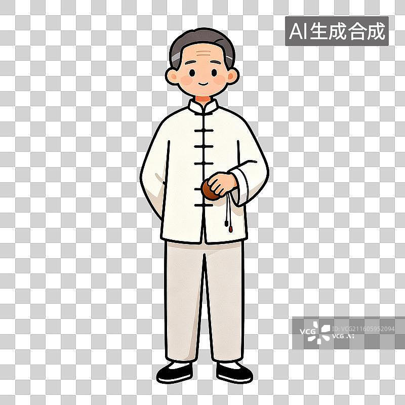 【AI数字艺术】卡通风格穿唐装盘玩核桃的老人图片素材