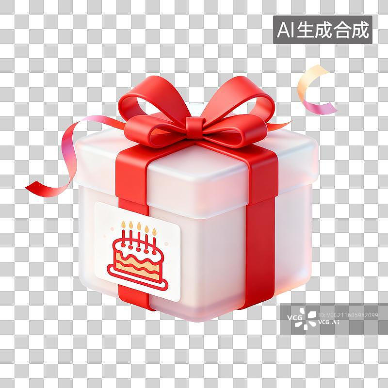 【AI数字艺术】带生日蛋糕标签的白色礼物盒图片素材