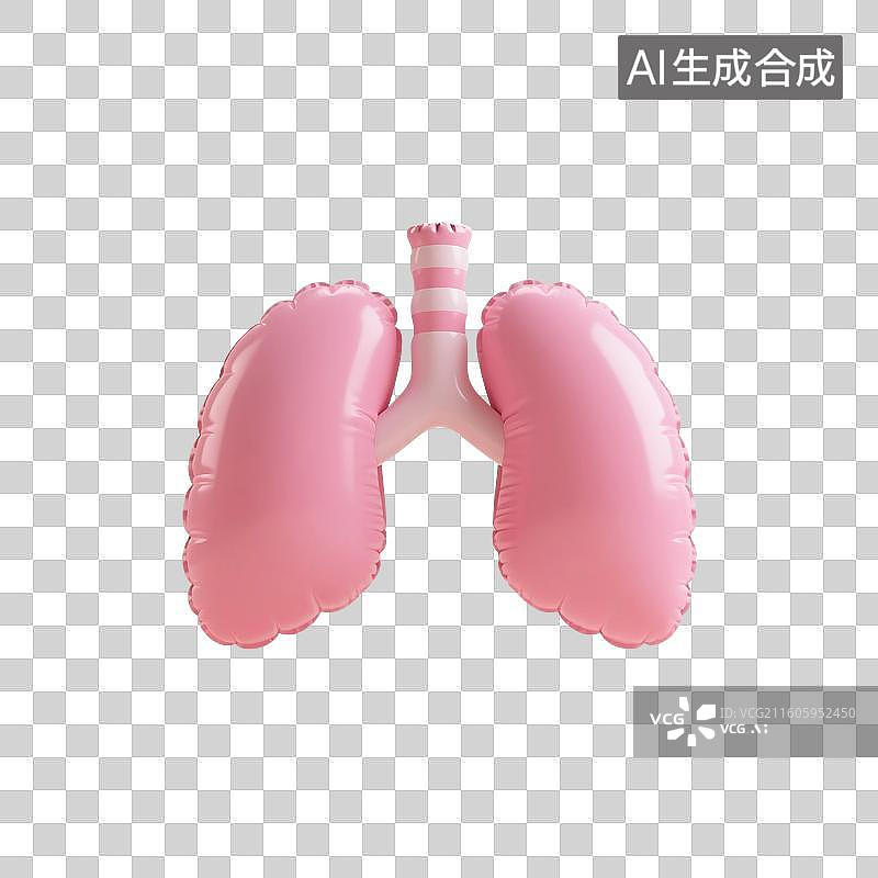 【AI数字艺术】3D渲染，充气膨胀风格，肺，呼吸系统疾病，肺炎，免抠元素图片素材