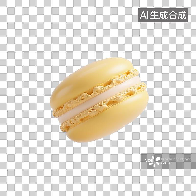 【AI数字艺术】3D渲染，膨胀充气风格，黄色马卡龙，卡通甜食，下午茶，免抠元素图片素材