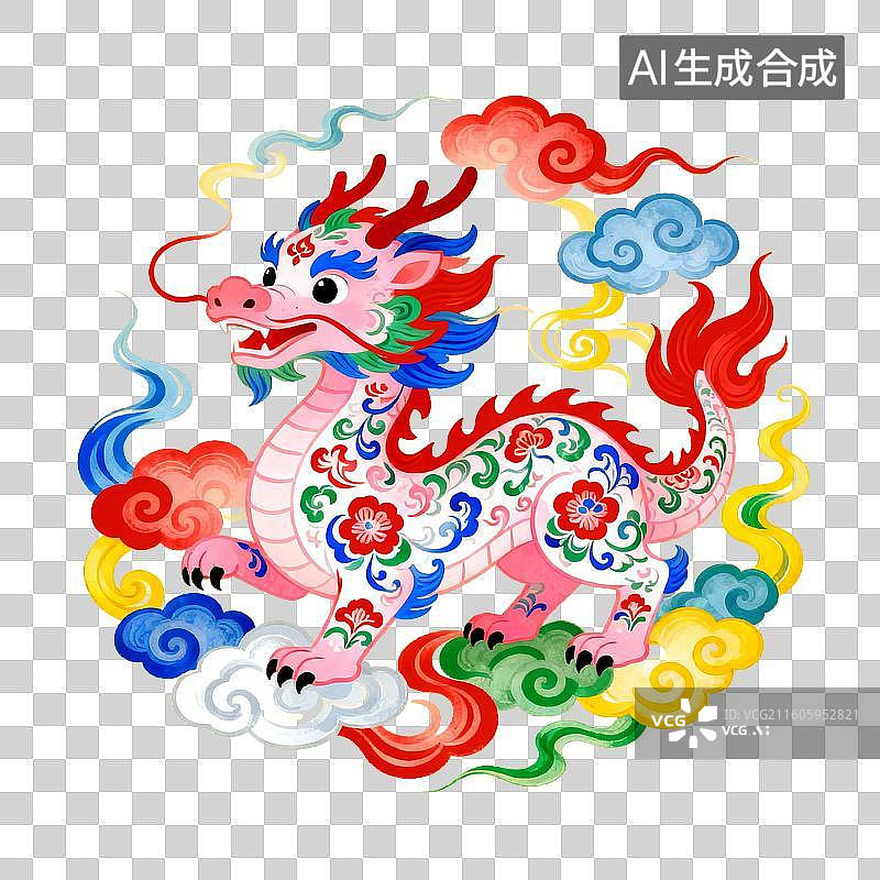 【AI数字艺术】彩色祥云环绕的龙图案图片素材