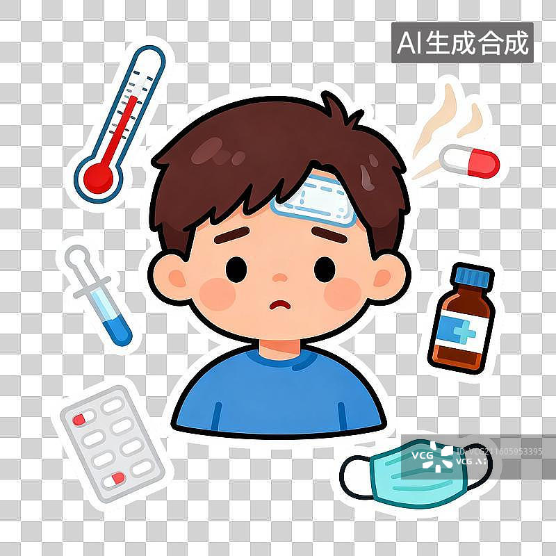 【AI数字艺术】生病的小男孩与医疗用品图片素材