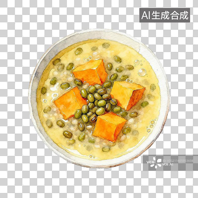 【AI数字艺术】碗装南瓜绿豆粥插画图片素材