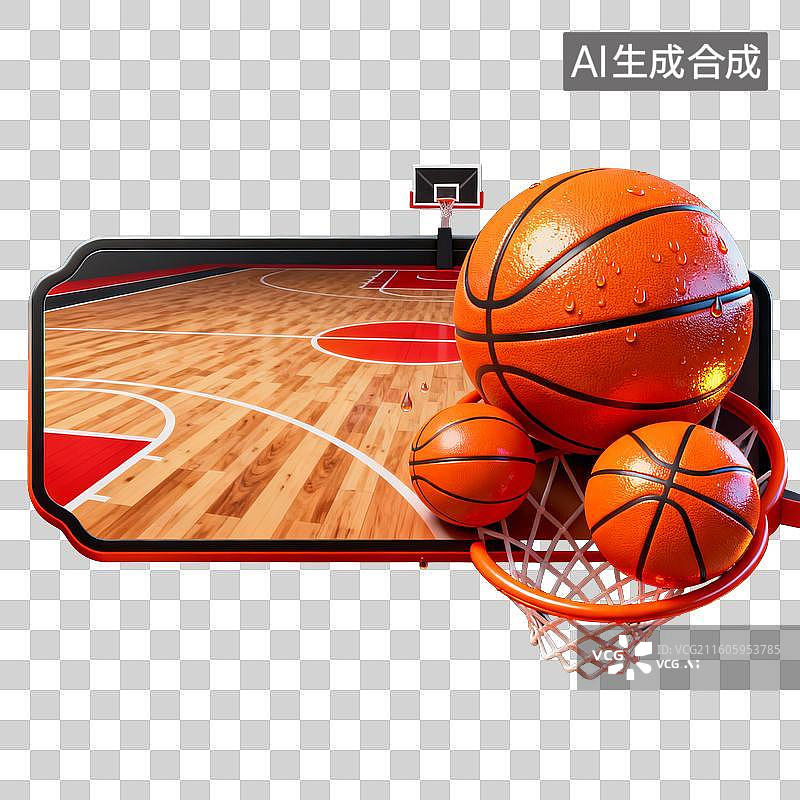 【AI数字艺术】篮球、篮筐与篮球场场景展示图片素材