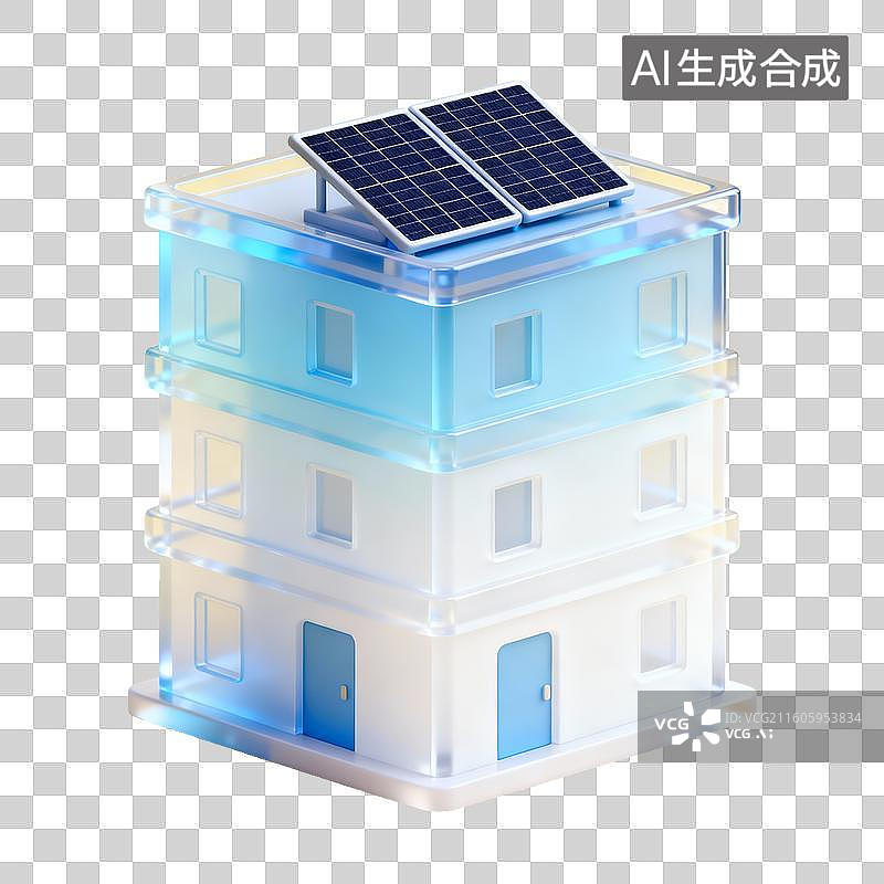 【AI数字艺术】透明建筑模型带太阳能板图片素材