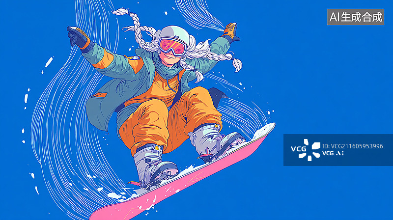 【AI数字艺术】炫彩滑雪少女人物插画图片素材