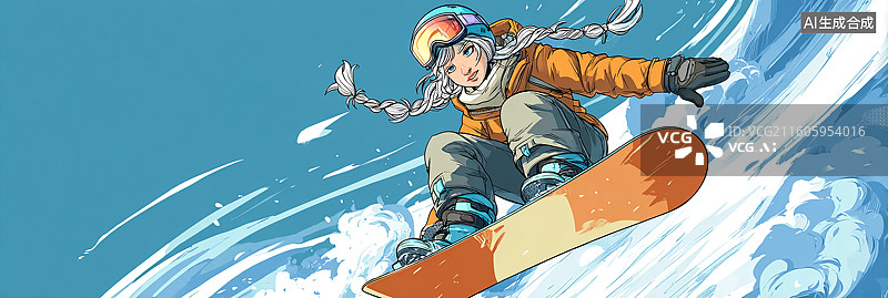 【AI数字艺术】炫彩滑雪少女人物插画图片素材