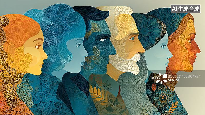 【AI数字艺术】抽象多元女性侧脸轮廓图片素材