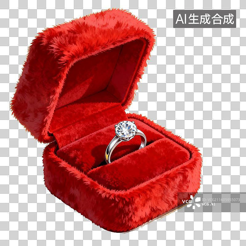 【AI数字艺术】结婚 情人节 红色绒布盒中的钻戒图片素材