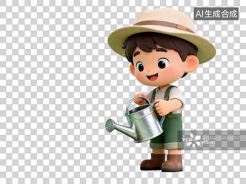 【AI数字艺术】植树节 卡通男孩手持洒水壶图片素材