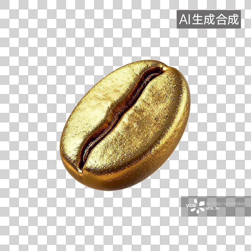 【AI数字艺术】3D渲染，金色咖啡豆，卡通咖啡豆，烘焙咖啡豆，咖啡，提神饮料，免抠元素图片素材