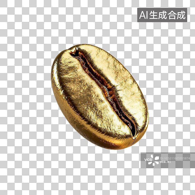 【AI数字艺术】3D渲染，金色咖啡豆，卡通咖啡豆，烘焙咖啡豆，咖啡，提神饮料，免抠元素图片素材