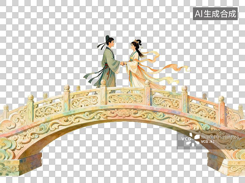 【AI数字艺术】七夕 中国节日 古风男女桥上相会图片素材