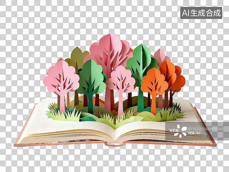 【AI数字艺术】立体书 书本中的立体森林图片素材