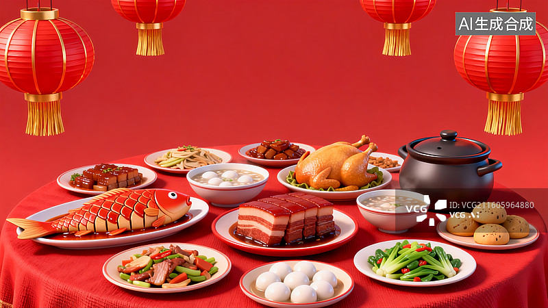 【AI数字艺术】3D 国潮年夜饭素材图片素材