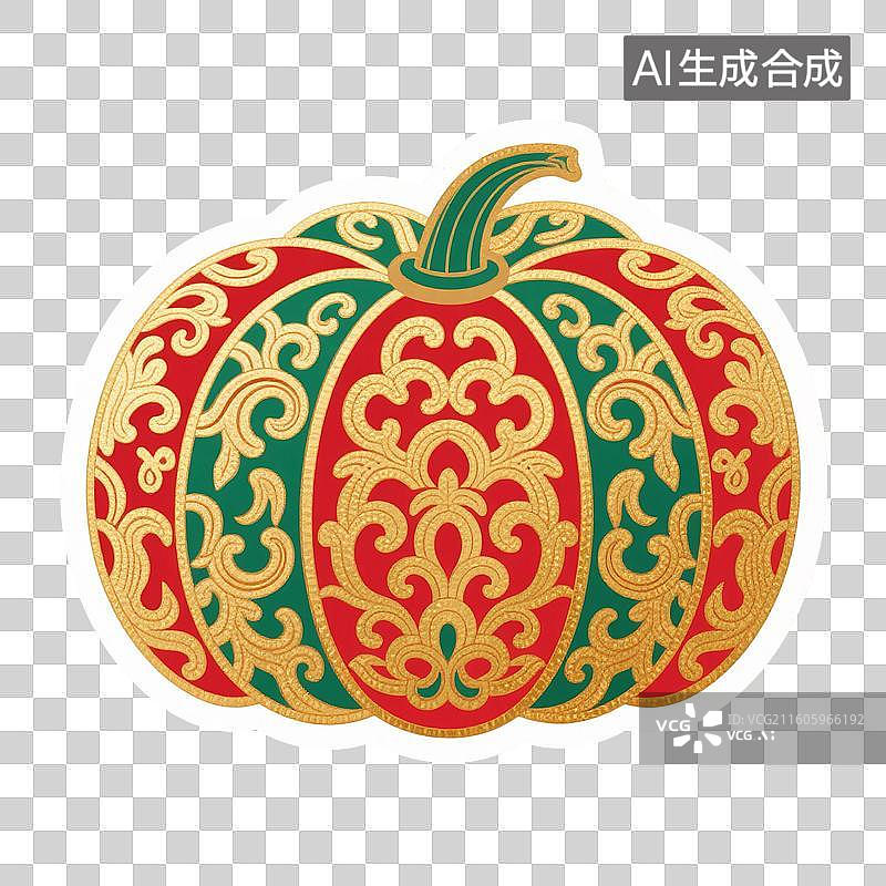 【AI数字艺术】中国风手绘插画，南瓜，，植物，免抠元素图片素材