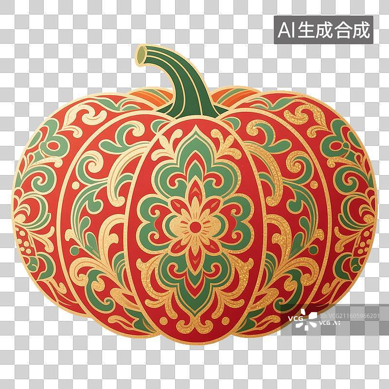 【AI数字艺术】中国风手绘插画，南瓜，，植物，免抠元素图片素材