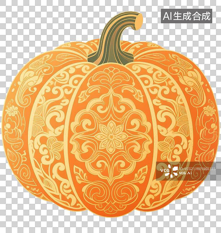 【AI数字艺术】中国风手绘插画，南瓜，金色，植物，免抠元素图片素材