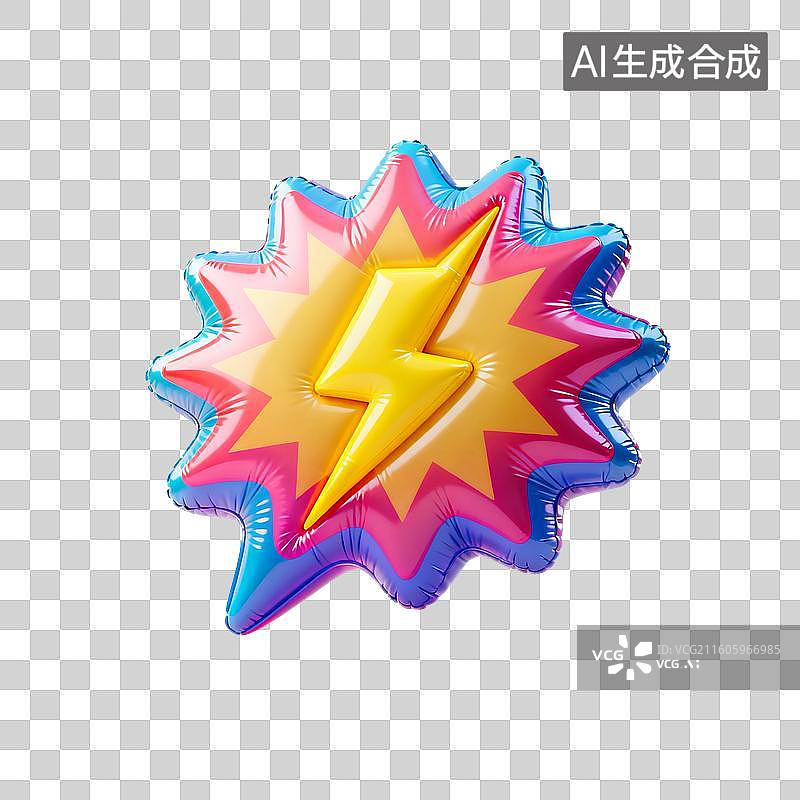 【AI数字艺术】3D渲染，充气膨胀风格，闪电和爆炸的对话框，气泡对话框，图形图标，免抠元素图片素材