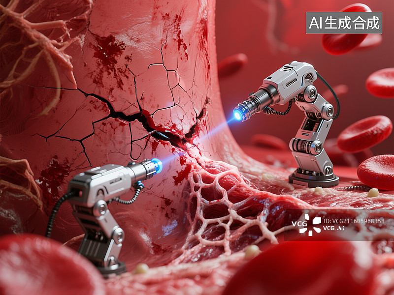 【AI数字艺术】高科技机器人操作血管网络未来医疗科技图片素材