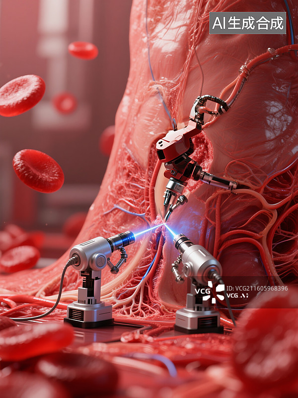 【AI数字艺术】高科技机器人操作血管网络未来医疗科技图片素材