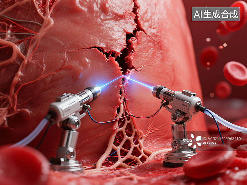 【AI数字艺术】高科技机器人操作血管网络未来医疗科技图片素材