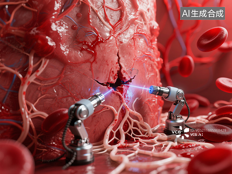 【AI数字艺术】高科技机器人操作血管网络未来医疗科技图片素材