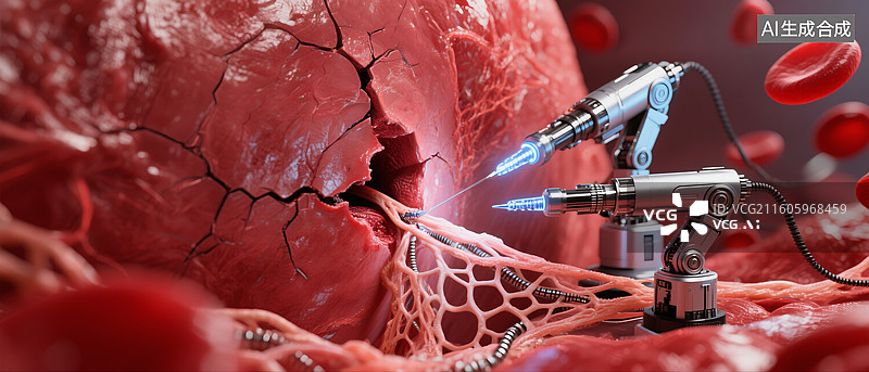 【AI数字艺术】高科技机器人操作血管网络未来医疗科技图片素材