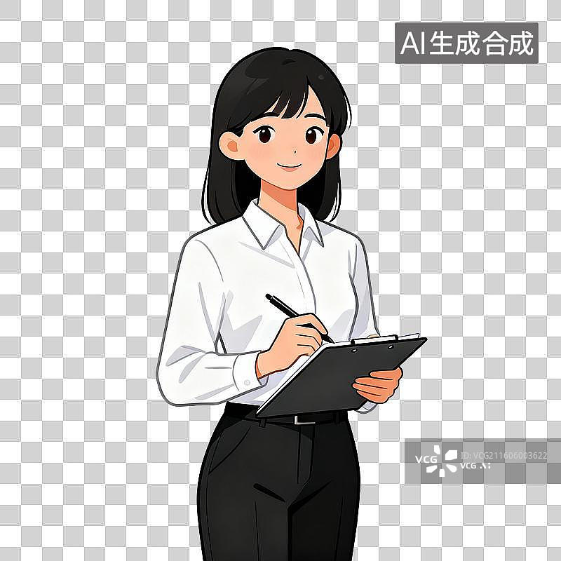 【AI数字艺术】职场女性手持剪贴板记录图片素材