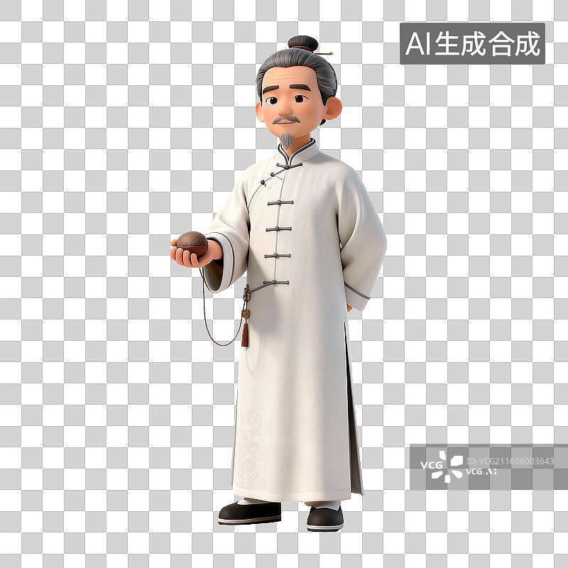 【AI数字艺术】卡通风格穿中式长衫的老人图片素材