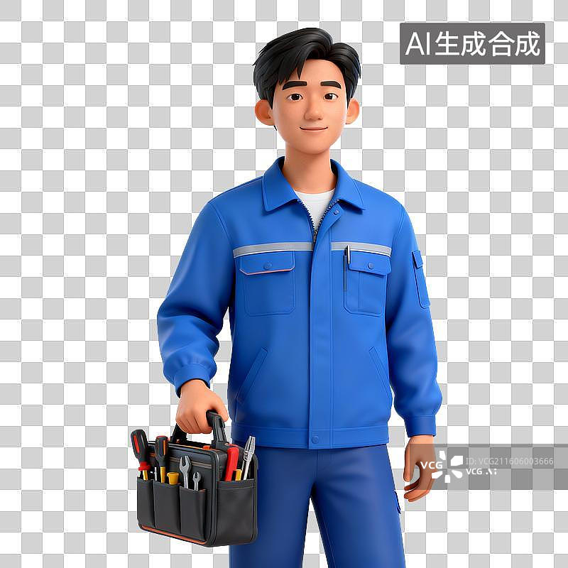 【AI数字艺术】手持工具包的卡通维修工人图片素材