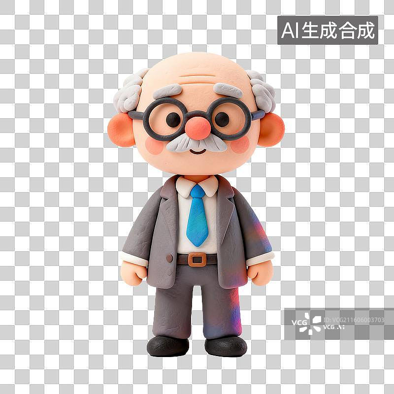 【AI数字艺术】卡通黏土风格的老爷爷人偶图片素材