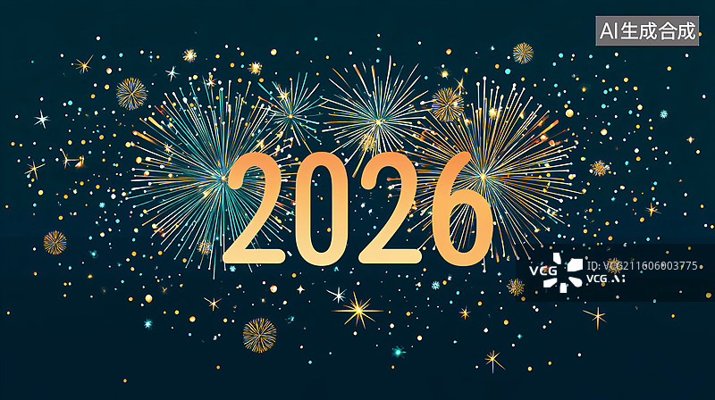 【AI数字艺术】2026年庆祝元旦新年快乐马年烟花焰火繁荣城市节日海报图片素材