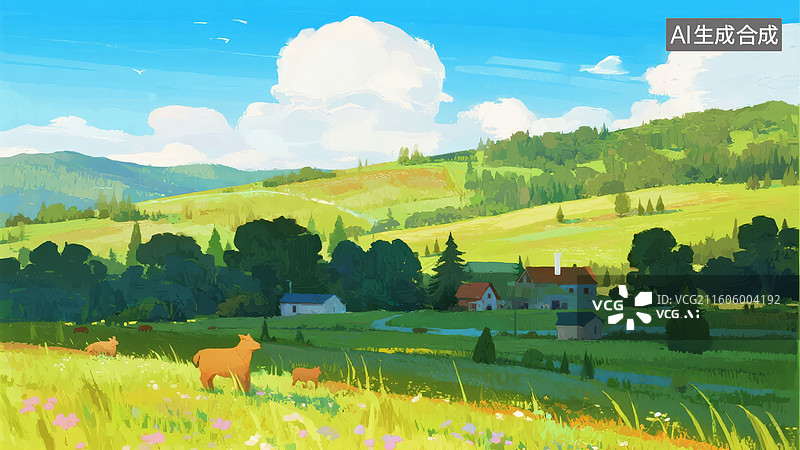 【AI数字艺术】田园风光与牧羊场景图片素材