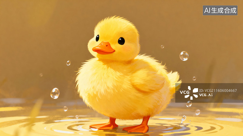 【AI数字艺术】小黄鸭在水中站立图片素材