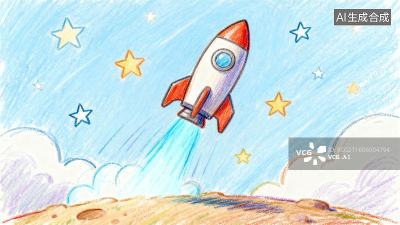 【AI数字艺术】火箭升空飞向星空图片素材