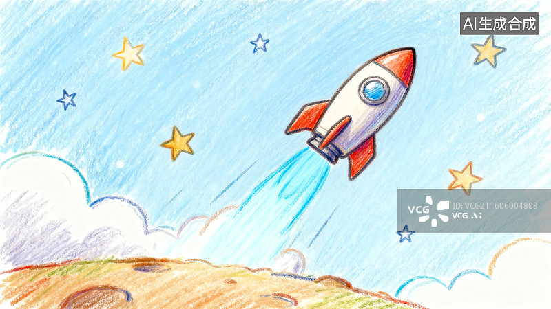 【AI数字艺术】火箭升空飞向星空图片素材