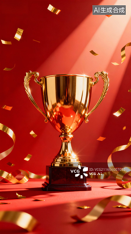 【AI数字艺术】胜利时刻的金色奖杯图片素材