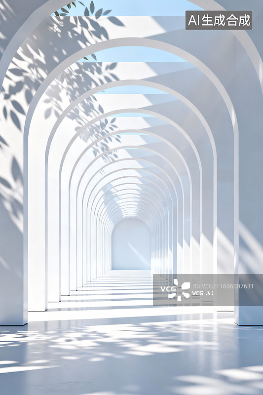 【AI数字艺术】白色建筑光影走廊图片素材