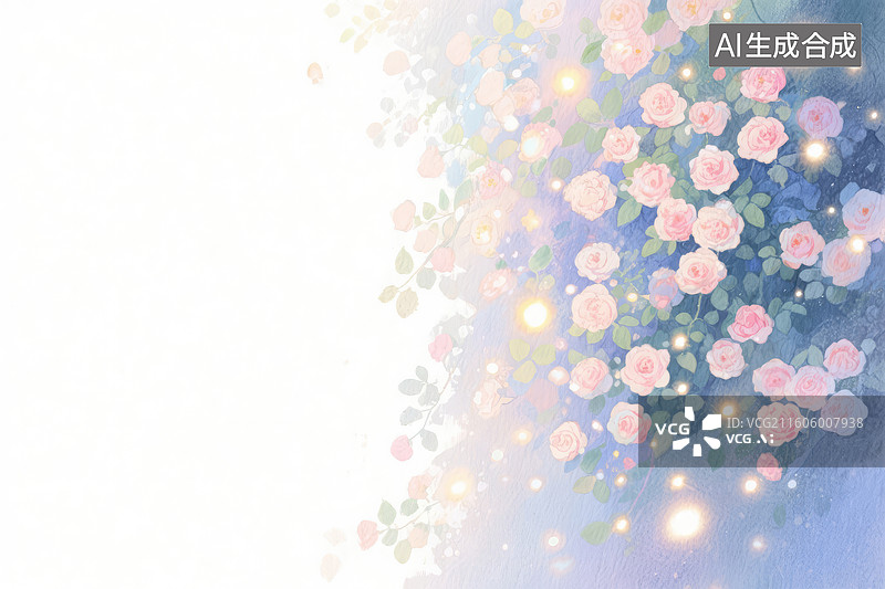 【AI数字艺术】柔和粉色玫瑰发光背景图片素材
