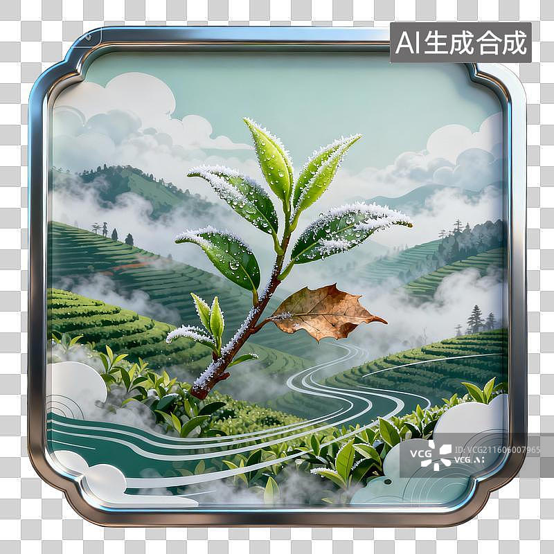 【AI数字艺术】雾绕茶田霜润新芽图片素材