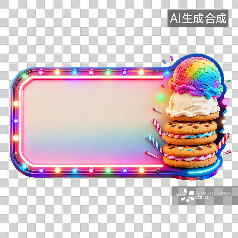 【AI数字艺术】霓虹边框甜品组合装饰牌图片素材