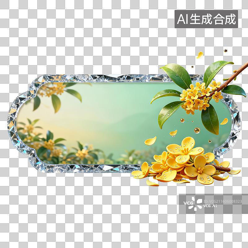 【AI数字艺术】钻石边框桂花主题装饰框图片素材