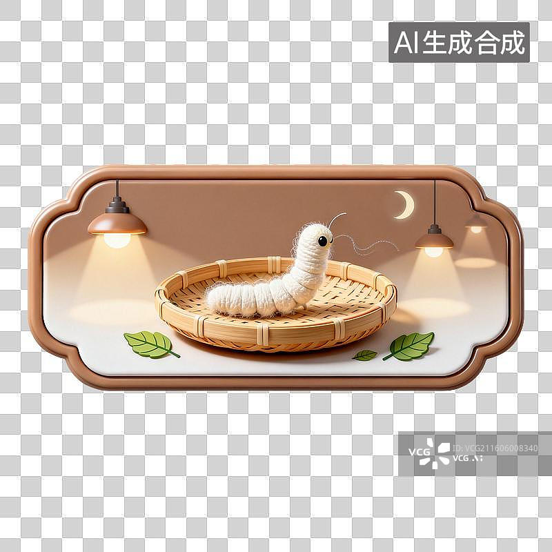 【AI数字艺术】竹篮中的可爱蚕宝宝图片素材