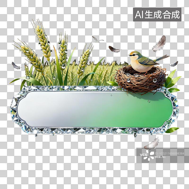 【AI数字艺术】麦穗鸟巢小鸟钻石边框装饰牌图片素材