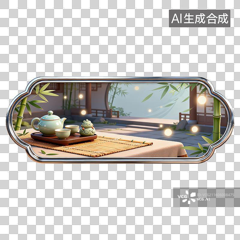 【AI数字艺术】中式庭院茶道夜景图片素材