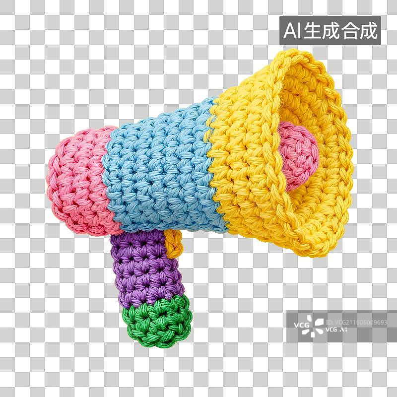 【AI数字艺术】电商购物 促销元素 彩色钩针编织扩音器图片素材