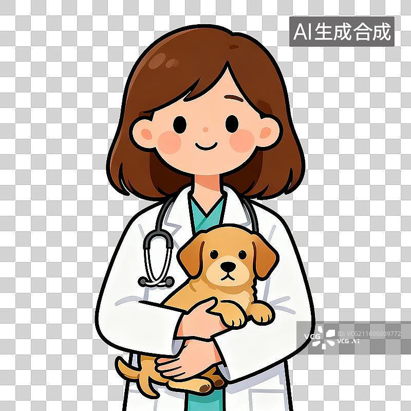 【AI数字艺术】萌宠经济 兽医抱着小狗的卡通插画图片素材