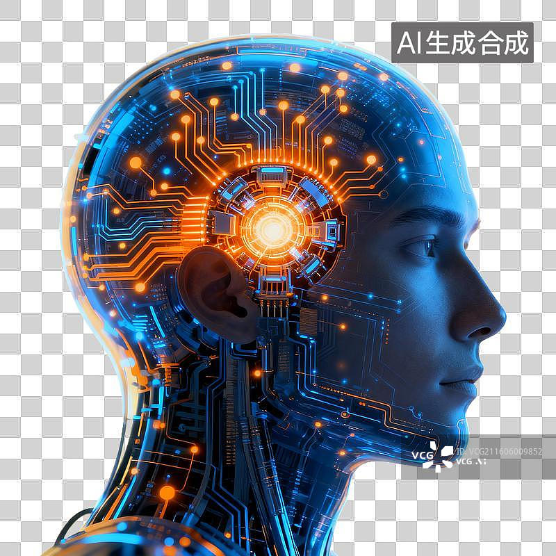 【AI数字艺术】科技 脑机 人脑电路科技融合侧影图片素材