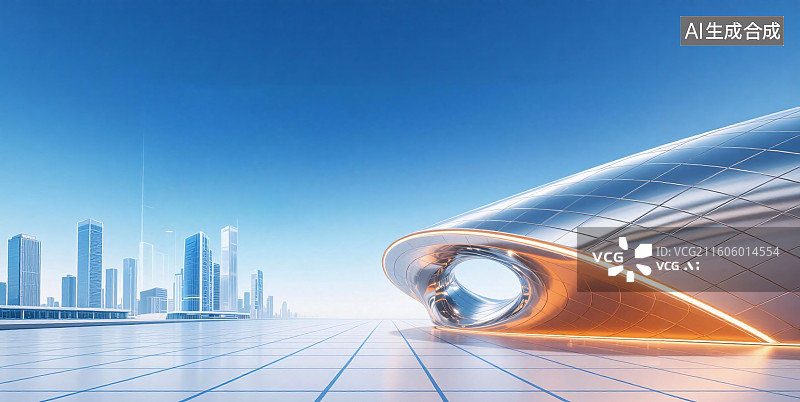【AI数字艺术】科技感城市广场，汽车广告背景图图片素材